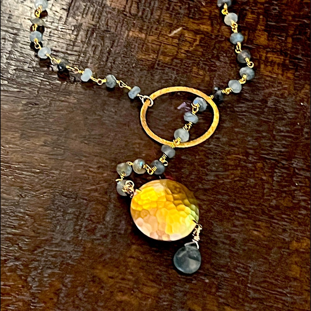 Moss aquamarine necklace with gold vermeil - Picture 2 of 6